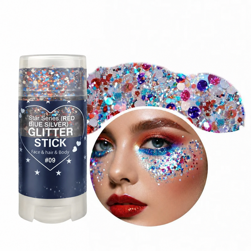 Patriotic Red White and Blue Body Glitter Stick