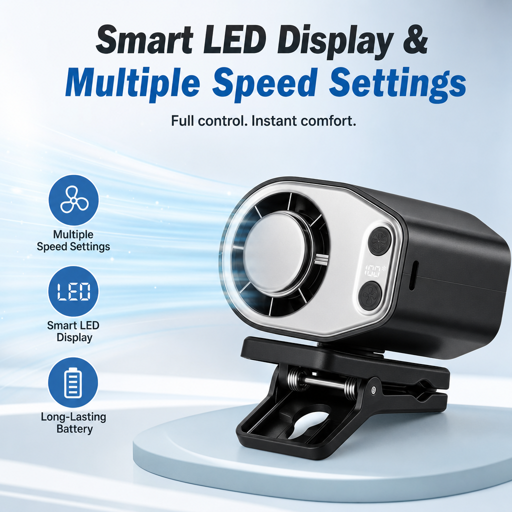 2026 Car Clip On Air Conditioner Fan with LED Display