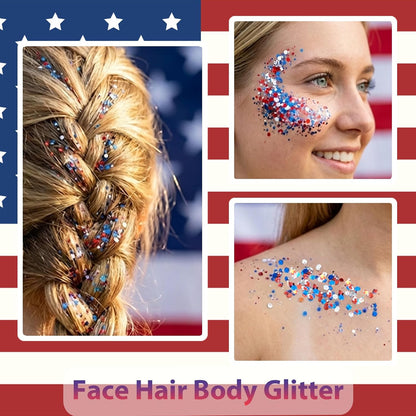 Patriotic Red White and Blue Body Glitter Stick