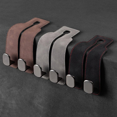 2-in-1 Premium Leather Car Headrest Hanger with Metal Hooks PRO